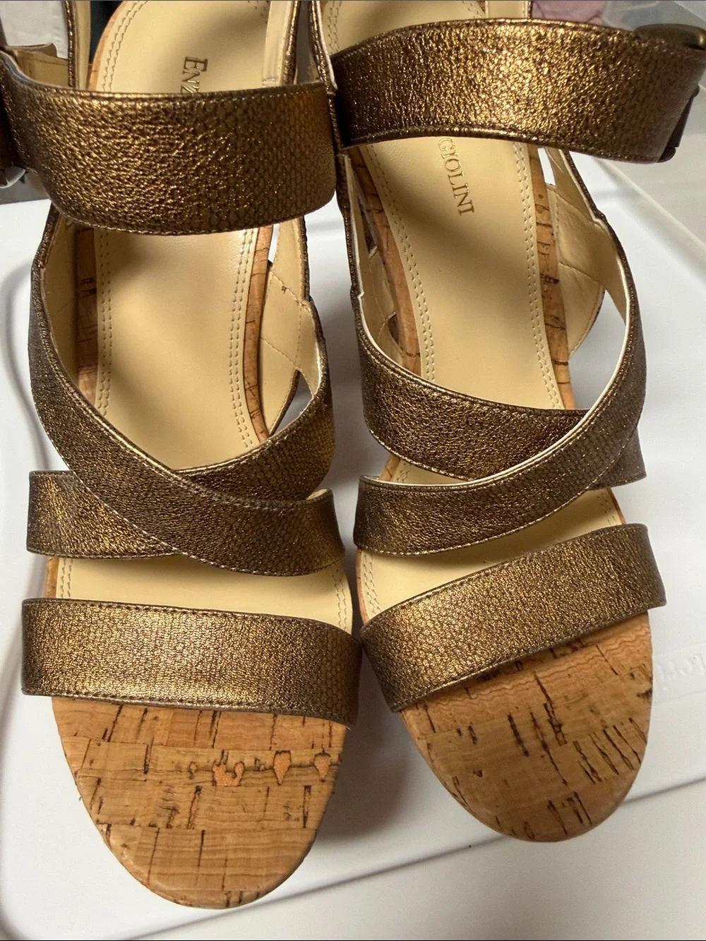 NWOT Enzo Angiolini Copper Brown Strappy Platform Heels Size 10M